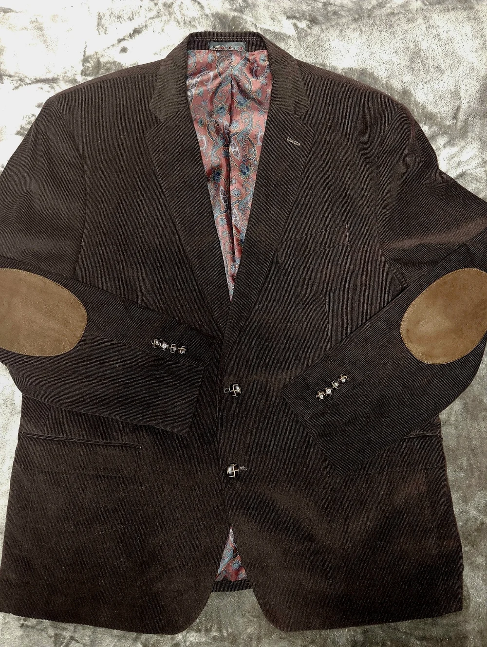 Lauren Ralph Lauren Dark Brown Corduroy Sport Coat with Tan Elbow Patches Derby